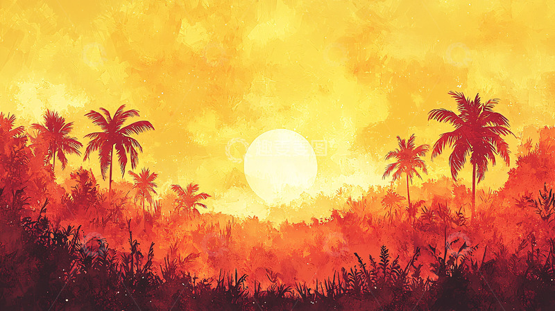 高清大图下载【趣麦麦图】热带日落棕榈树风景