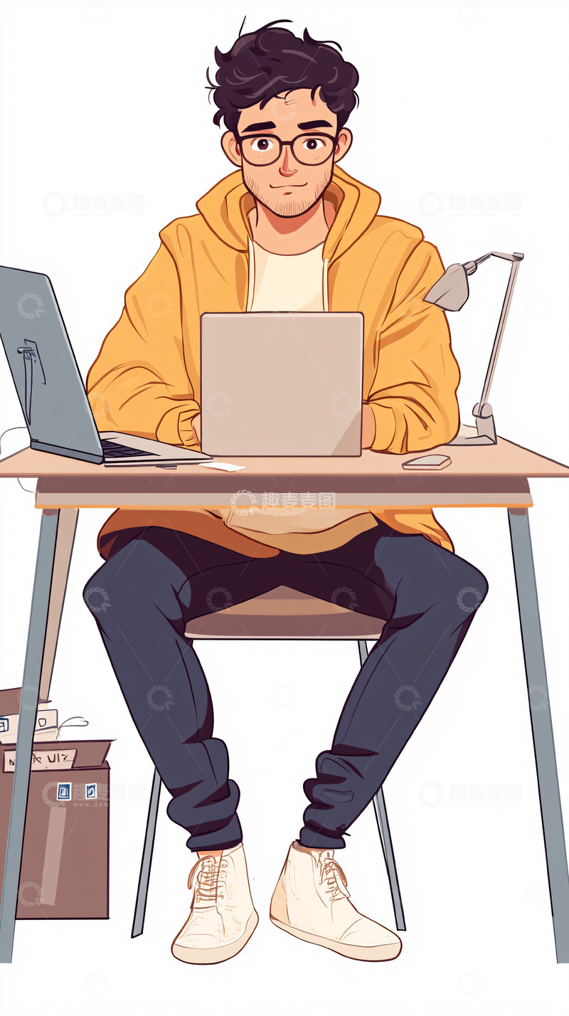 高清大图下载【趣麦麦图】穿着黄色卫衣的男生