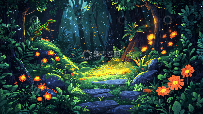 高清大图下载【趣麦麦图】梦幻森林夜景