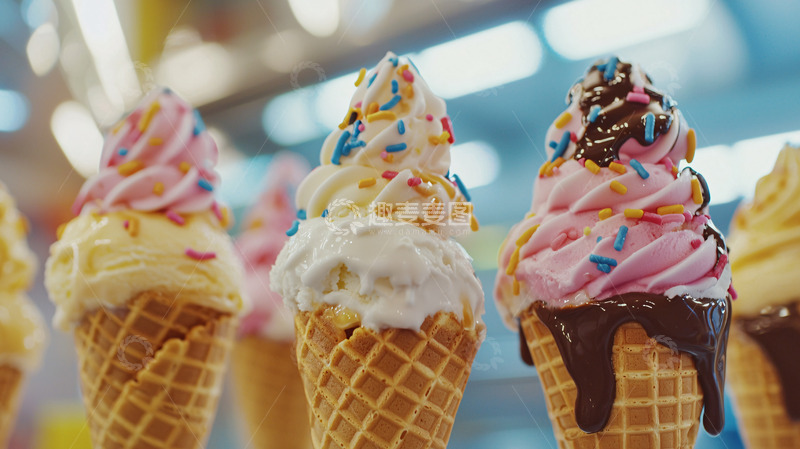 高清大图下载【趣麦麦图】彩色甜筒冰淇淋