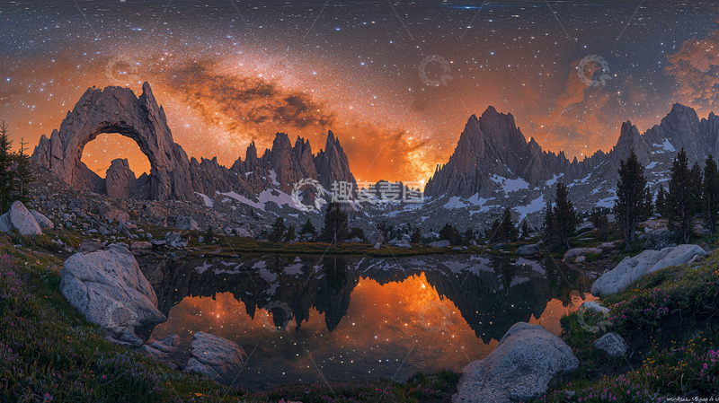 高清大图下载【趣麦麦图】星空下的山峰倒影