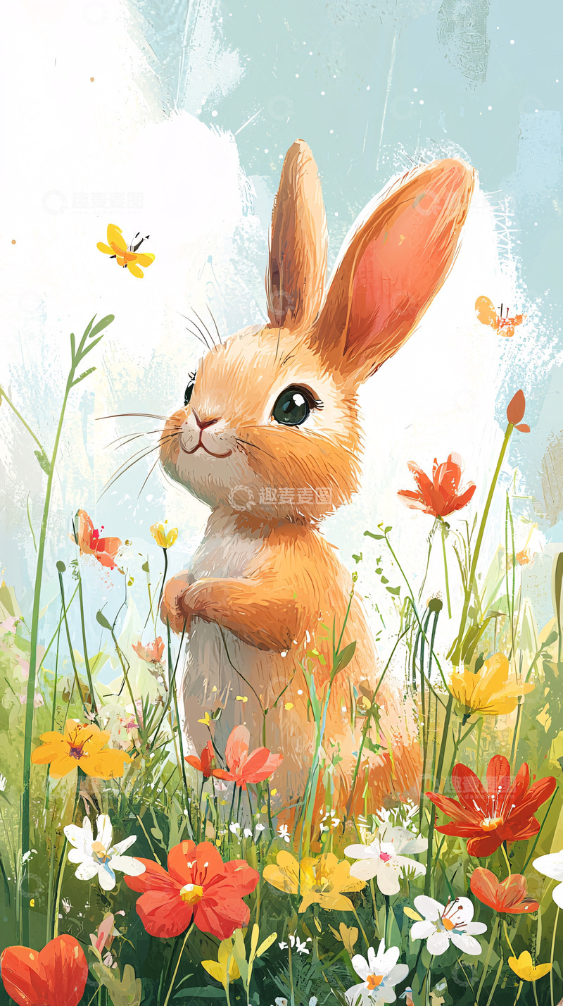 高清大图下载【趣麦麦图】可爱小兔子在花丛中