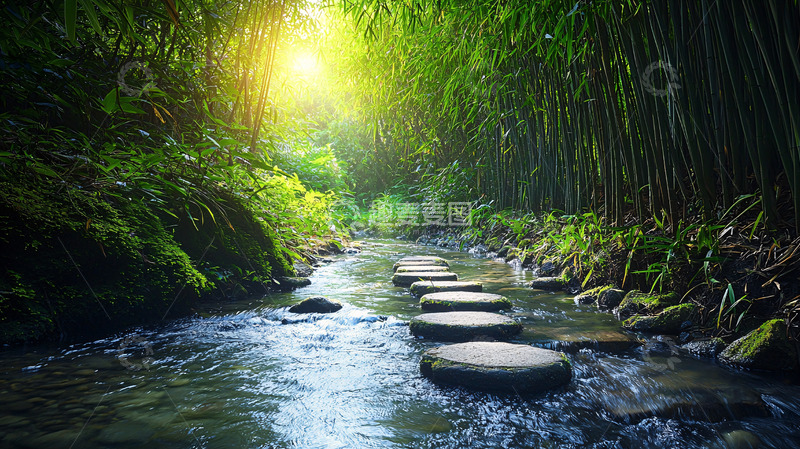 高清大图下载【趣麦麦图】竹林小溪