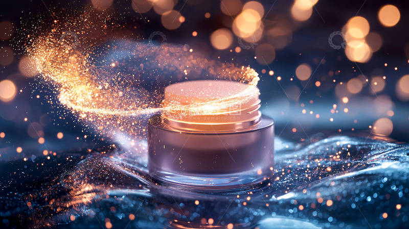 高清大图下载【趣麦麦图】发光粉末环绕的护肤品