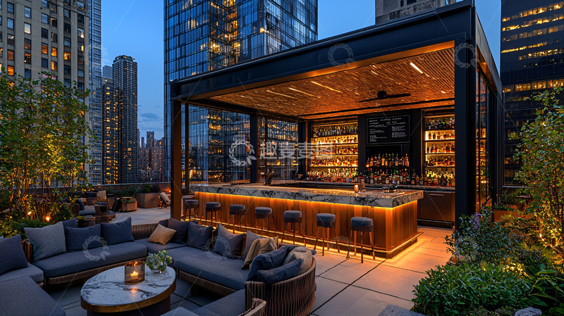 高清大图下载【趣麦麦图】纽约摩天大楼屋顶酒吧