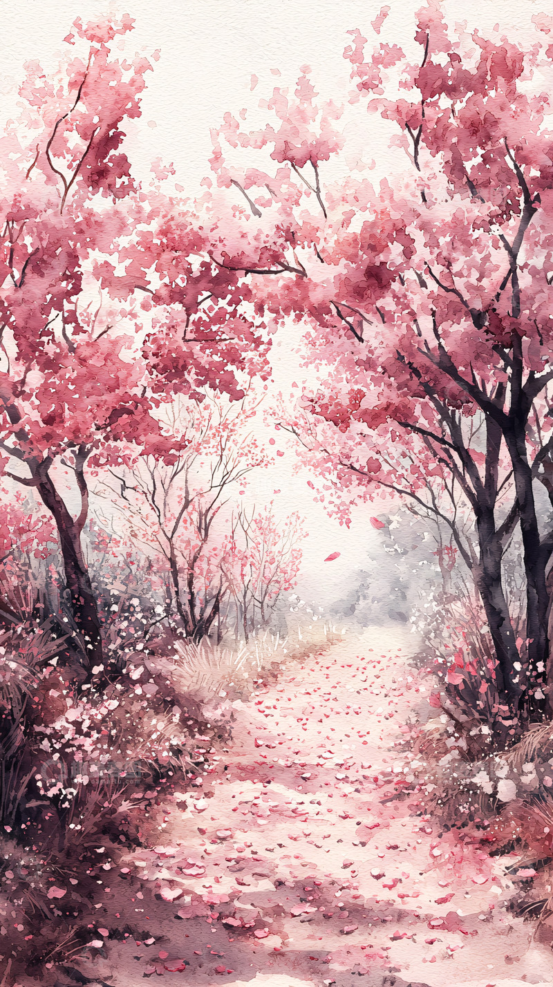 高清大图下载【趣麦麦图】粉色樱花树林小路