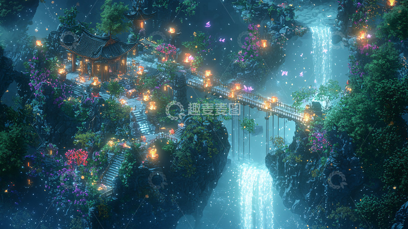 高清大图下载【趣麦麦图】梦幻瀑布小镇