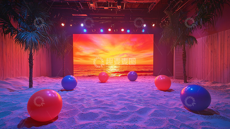 高清大图下载【趣麦麦图】粉色沙滩日落