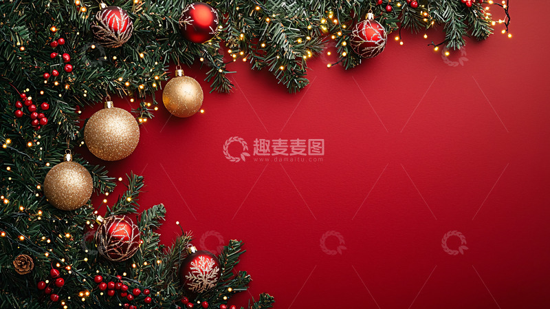 高清大图下载【趣麦麦图】红底圣诞节装饰边框