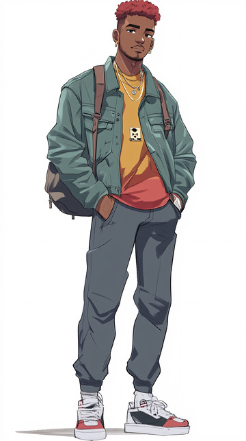 青春时尚黑人男生插画