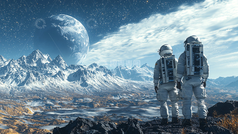 高清大图下载【趣麦麦图】未来世界宇航员仰望星球