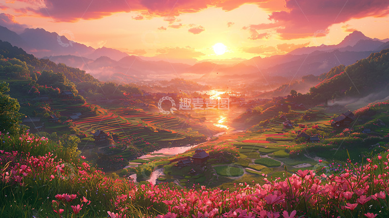 高清大图下载【趣麦麦图】日出山谷花海