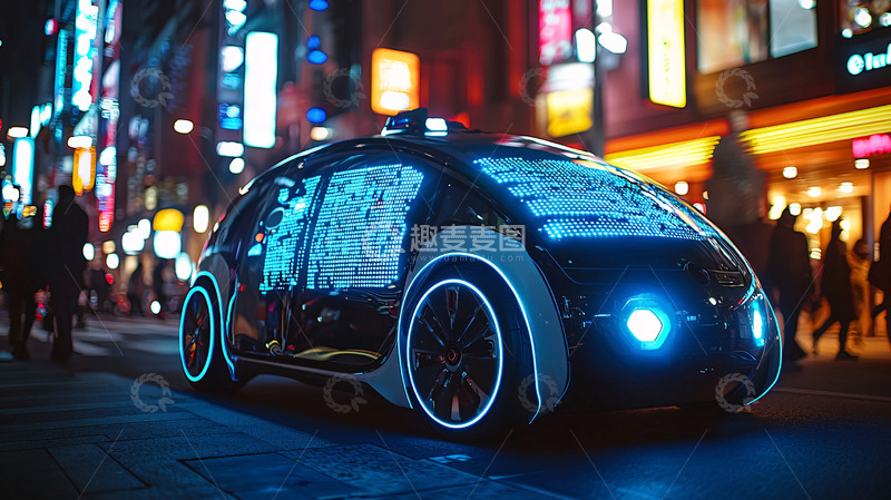 高清大图下载【趣麦麦图】未来城市街道上的自动驾驶汽车