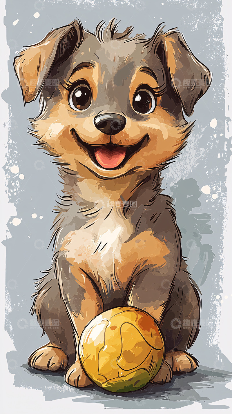 高清大图下载【趣麦麦图】可爱的小狗和黄色球