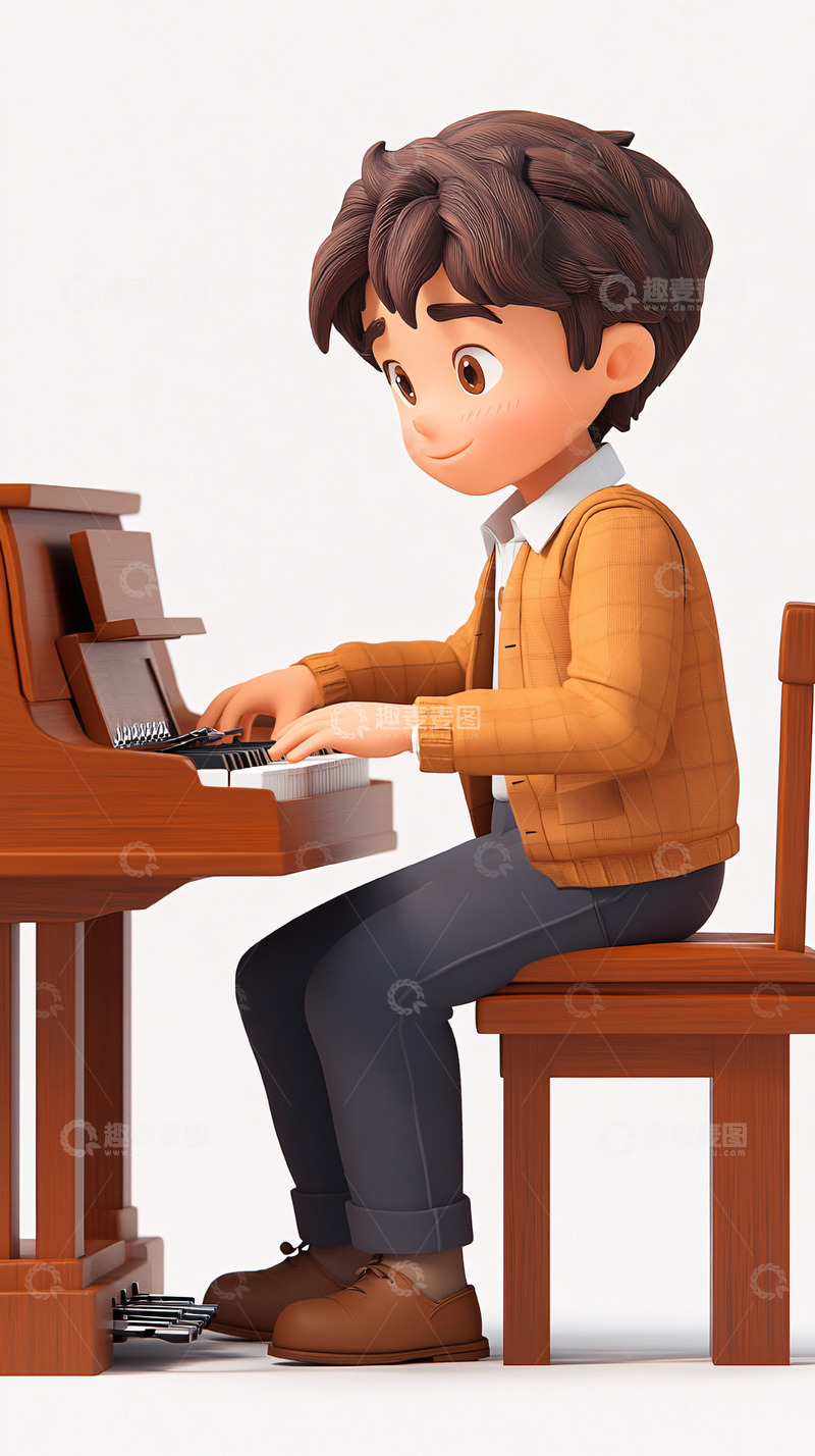 高清大图下载【趣麦麦图】卡通男孩弹钢琴
