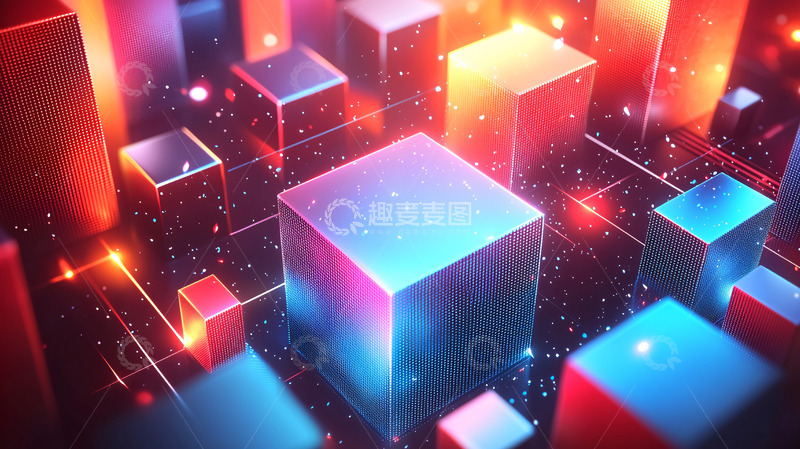 高清大图下载【趣麦麦图】炫彩发光立方体背景