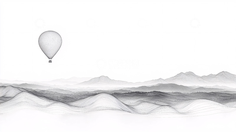高清大图下载【趣麦麦图】热气球飞过山峦