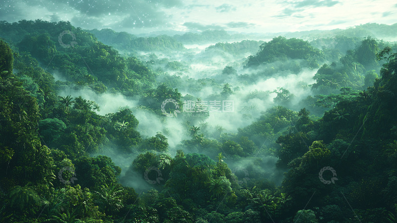 高清大图下载【趣麦麦图】雾气缭绕的热带雨林