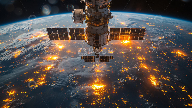 高清大图下载【趣麦麦图】太空站俯瞰地球夜景