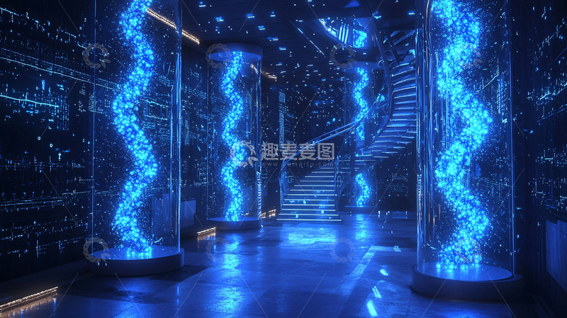 高清大图下载【趣麦麦图】科幻蓝色能量柱通道