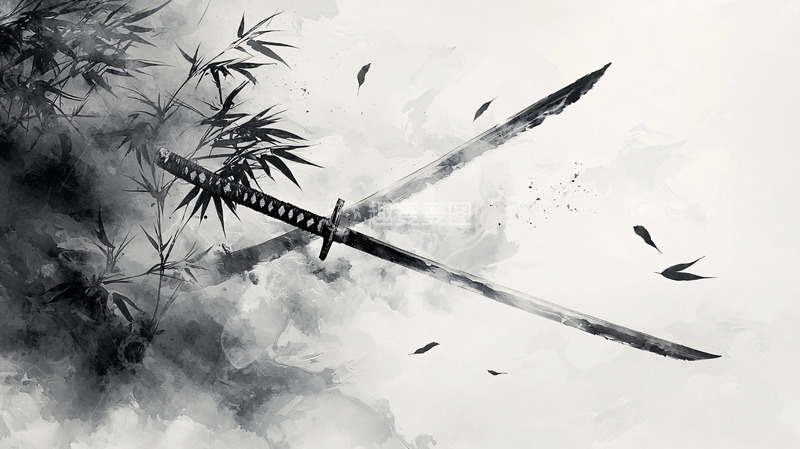 高清大图下载【趣麦麦图】水墨画武士刀