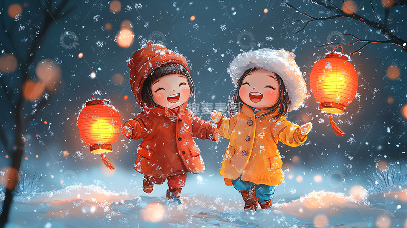 高清大图下载【趣麦麦图】雪中女孩