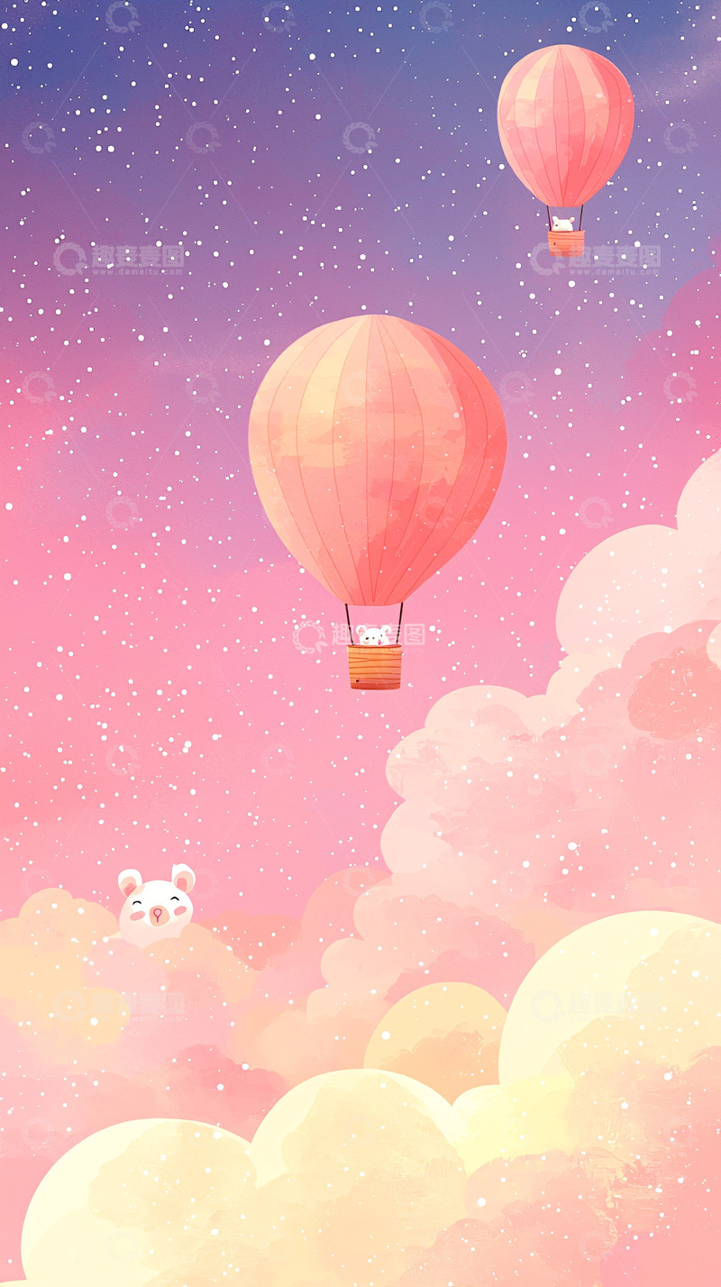 高清大图下载【趣麦麦图】粉色热气球