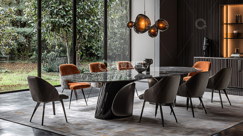 高清大图下载【趣麦麦图】现代轻奢大理石餐桌