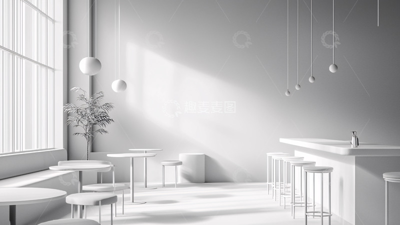 高清大图下载【趣麦麦图】极简风格白色咖啡厅