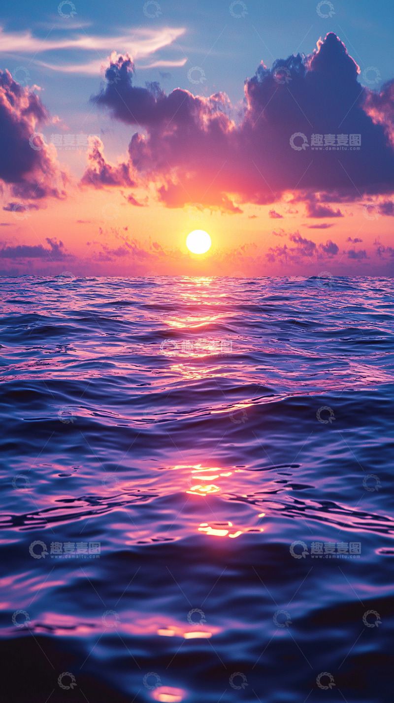 高清大图下载【趣麦麦图】紫色海洋日落