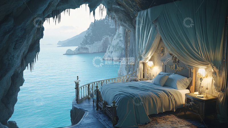 高清大图下载【趣麦麦图】海边悬崖洞穴卧室