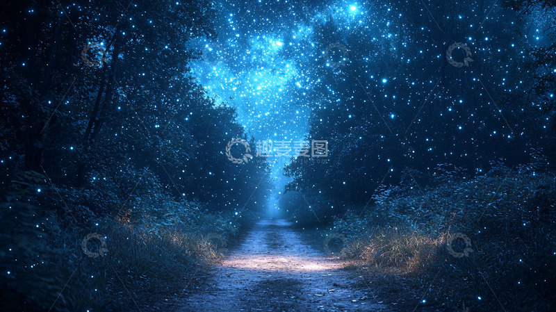 高清大图下载【趣麦麦图】蓝色星空森林小路