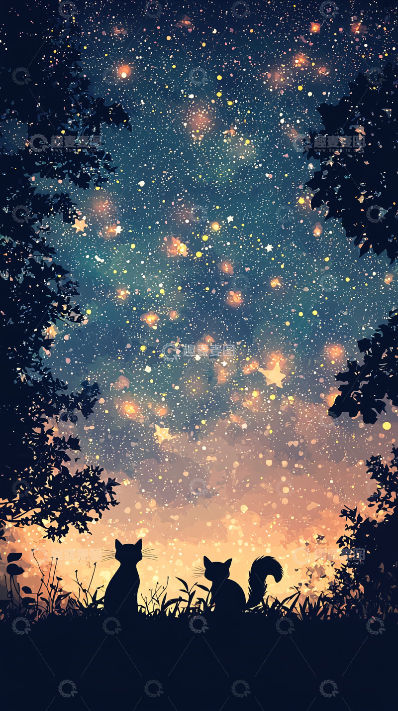 高清大图下载【趣麦麦图】星空下的猫咪