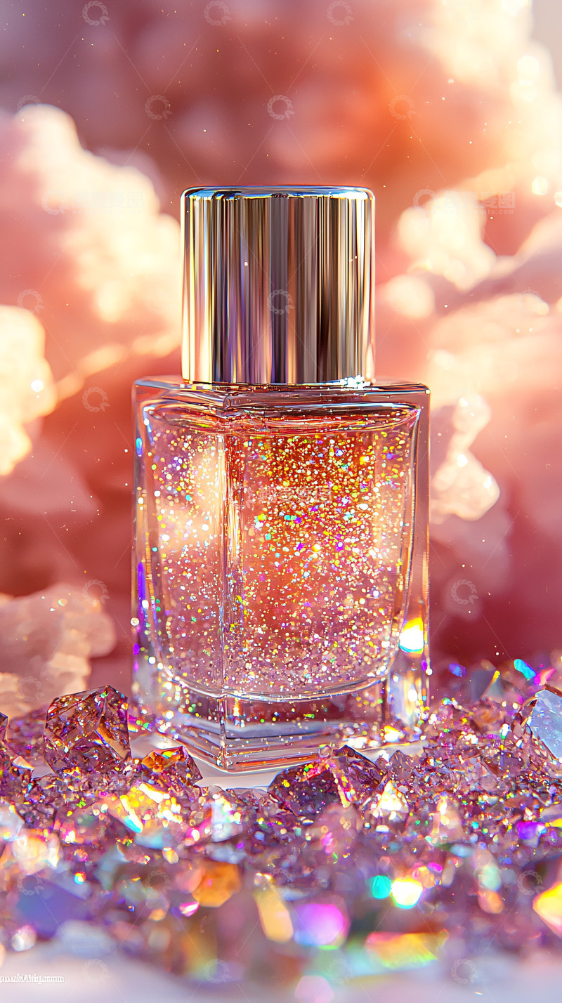 高清大图下载【趣麦麦图】粉色闪光香水瓶