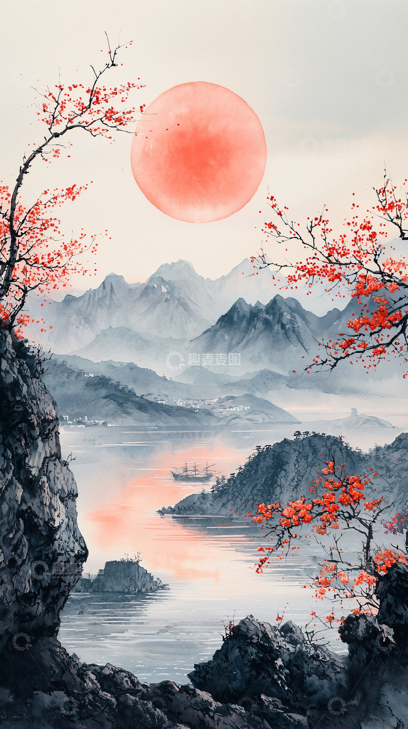 高清大图下载【趣麦麦图】山水意境的唯美日出