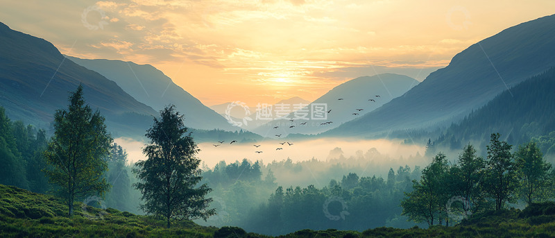 高清大图下载【趣麦麦图】山谷日出雾景