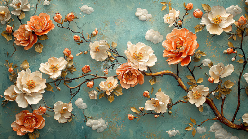 高清大图下载【趣麦麦图】复古花卉肌理背景