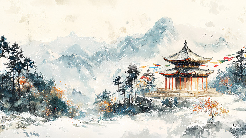 高清大图下载【趣麦麦图】水墨山水寺庙