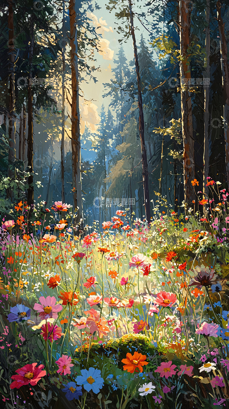 高清大图下载【趣麦麦图】阳光洒在花丛的森林