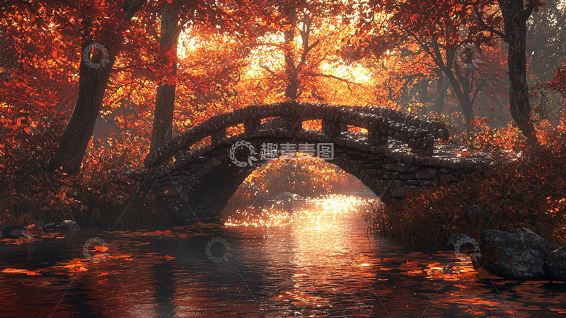 高清大图下载【趣麦麦图】秋日暖阳下的石桥