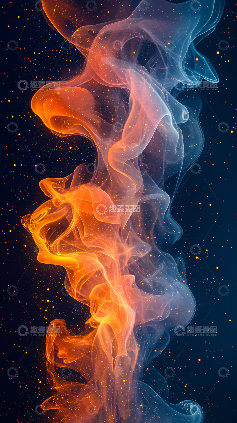 高清大图下载【趣麦麦图】蓝橙色渐变梦幻烟雾