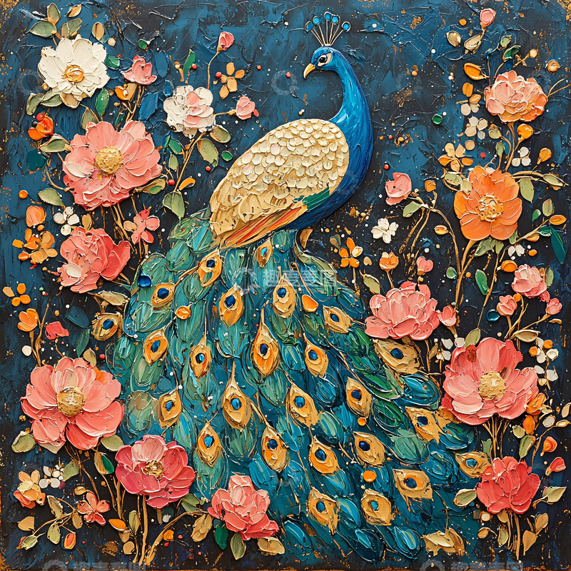 高清大图下载【趣麦麦图】孔雀花卉油画