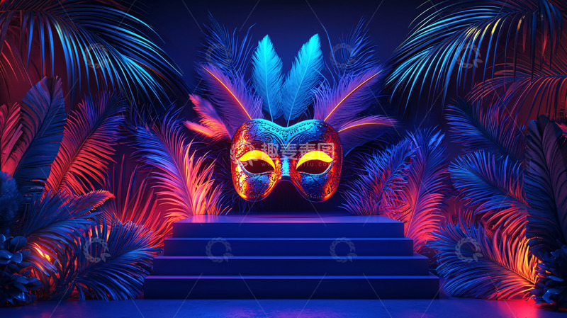 高清大图下载【趣麦麦图】霓虹灯下的神秘面具