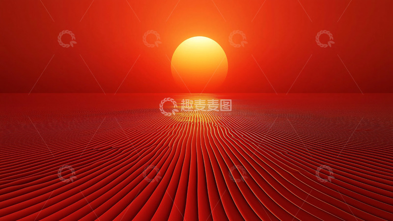 高清大图下载【趣麦麦图】红色夕阳海面