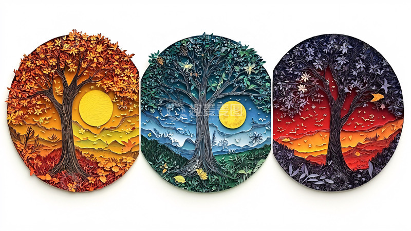 高清大图下载【趣麦麦图】四季树木图