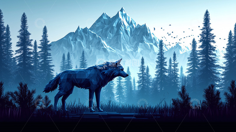 高清大图下载【趣麦麦图】狼站在森林前