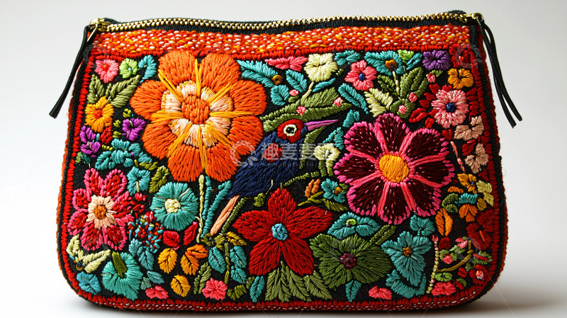 高清大图下载【趣麦麦图】刺绣花鸟图案手提包