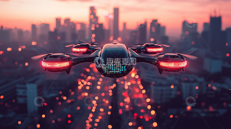 高清大图下载【趣麦麦图】无人机飞跃城市夜景