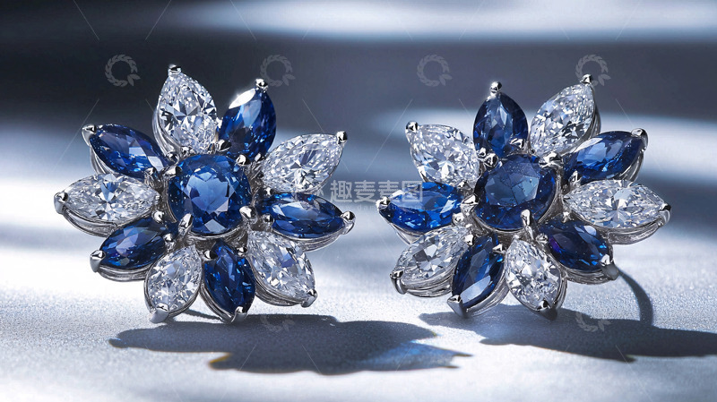 高清大图下载【趣麦麦图】蓝宝石钻石花形耳环