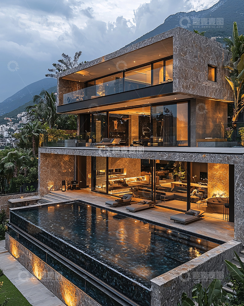 高清大图下载【趣麦麦图】山顶豪宅夜景